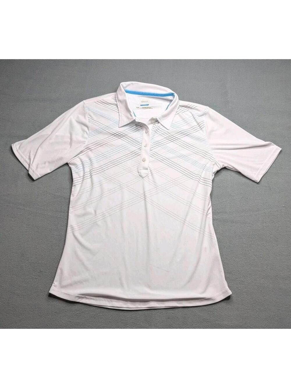 AUR Polo Shirt Womens M White Plaid Short Sleeve Golf Athletic Activewear Top - Picture 1 of 8